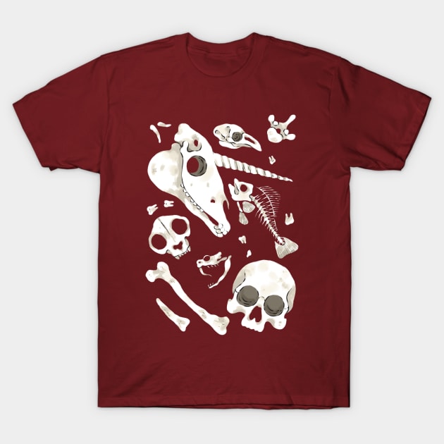 burgundy Skulls and Bones - Wunderkammer T-Shirt by fabiomancini